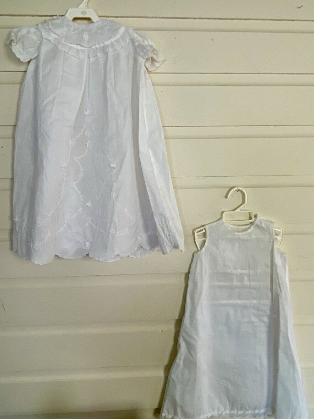 Vtg Nanette Long White Christening Gown Dress W Slip Embroidered Baby 0-3 Months